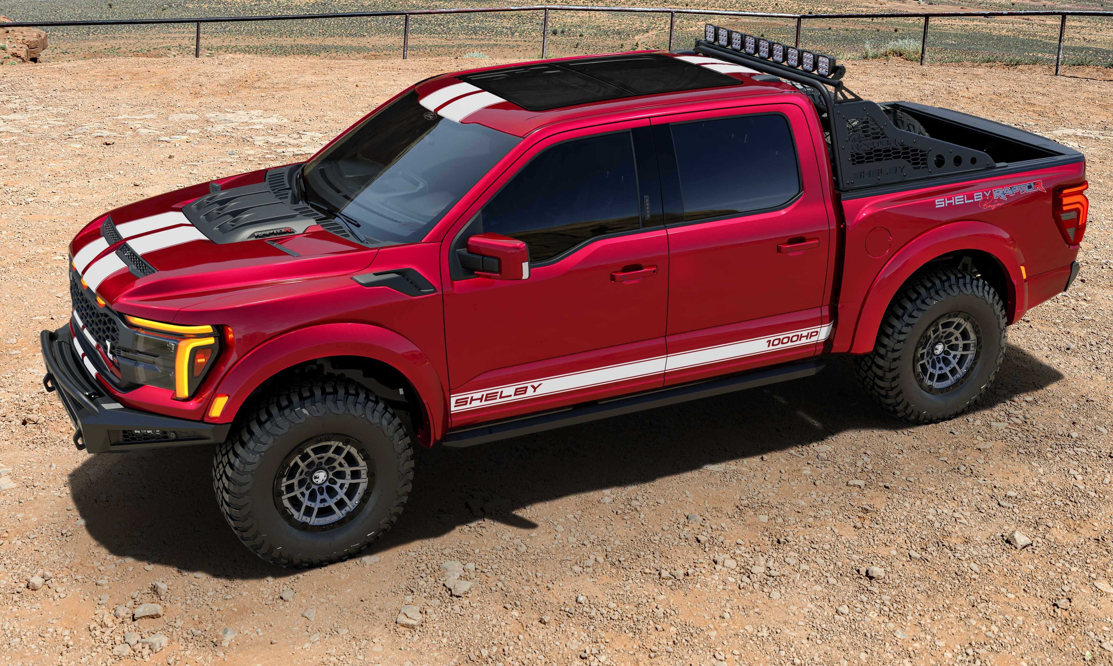 2026 Shelby Raptor R red white overhead side desert