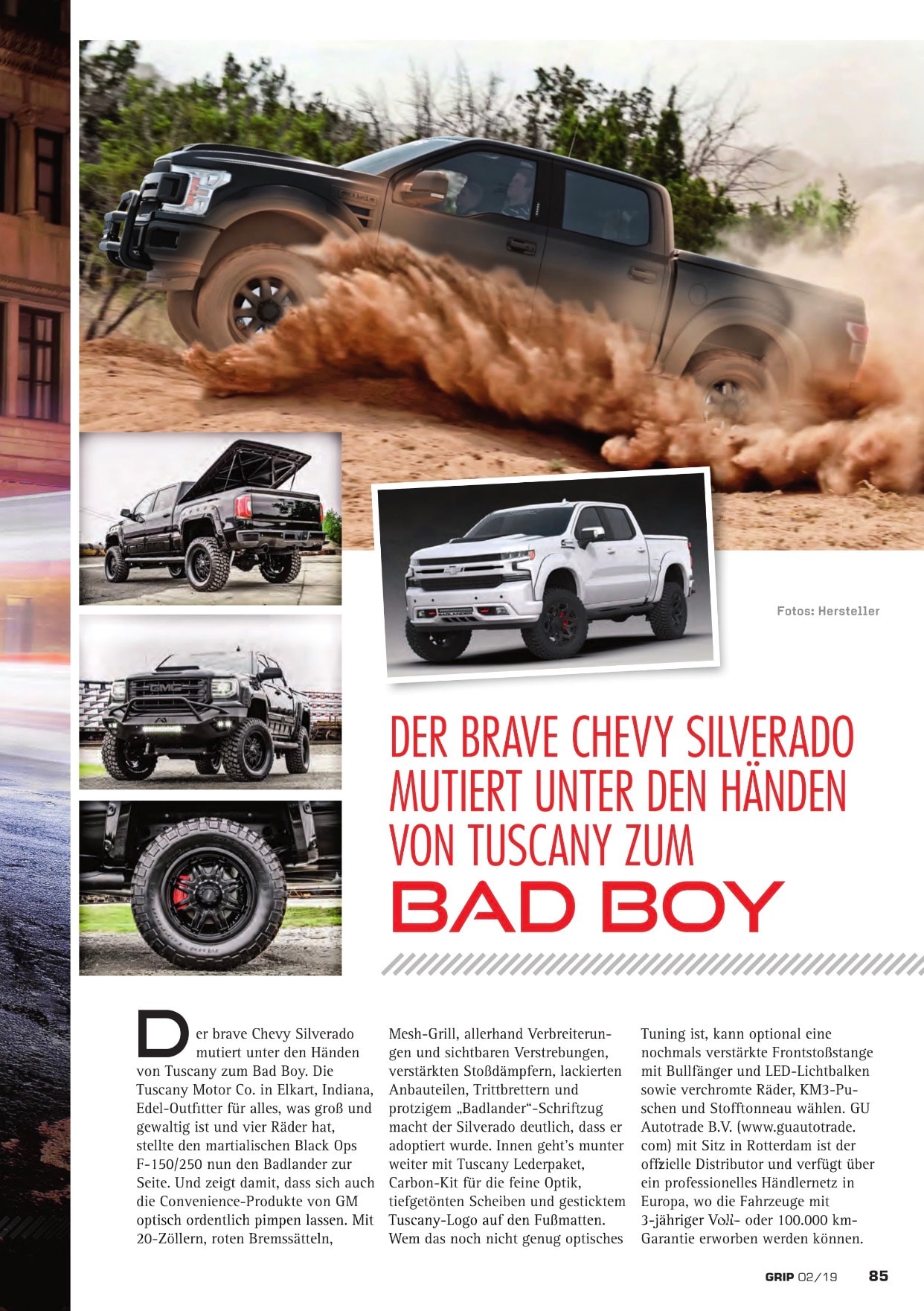 GRIP — Bad to the Bones page 85, Tuscany Chevy Silverado and Black Ops F-150 with GUA Autotrade B.V. European distributor mention