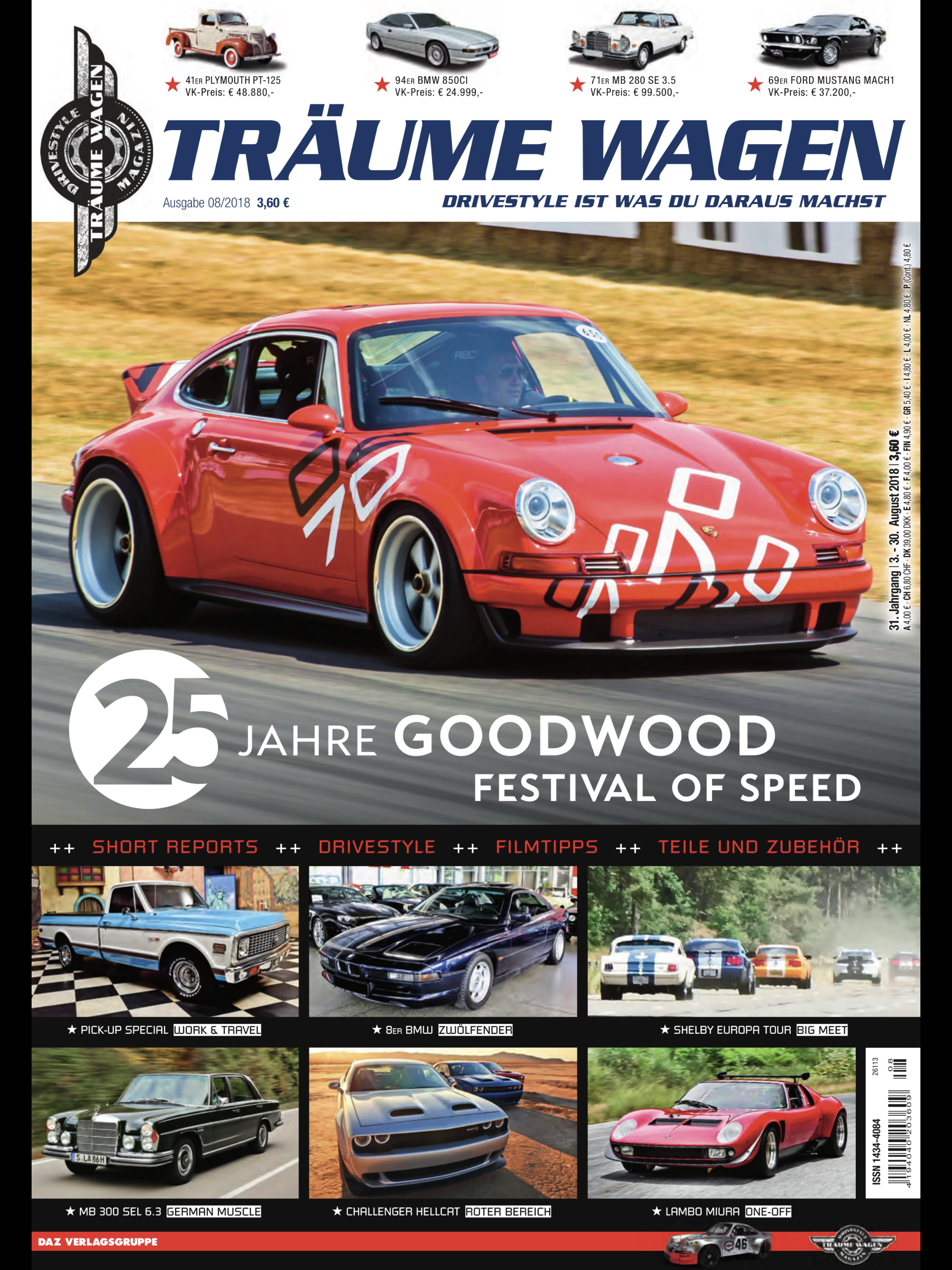 Träume Wagen 08/2018 — cover featuring Goodwood Festival of Speed and Shelby Europa Tour preview