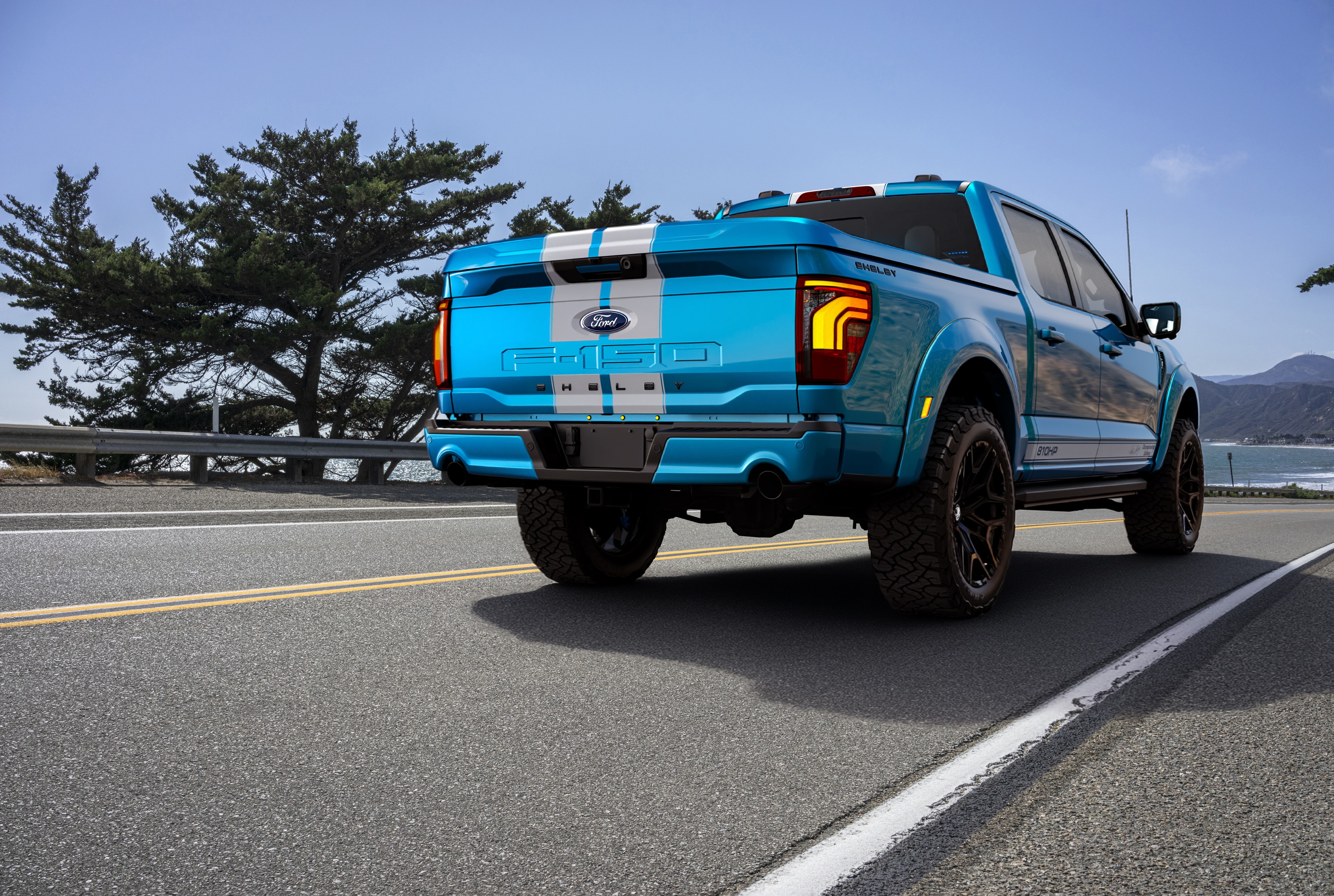 2026 Shelby F-150 Championship Edition blue rear coastal road