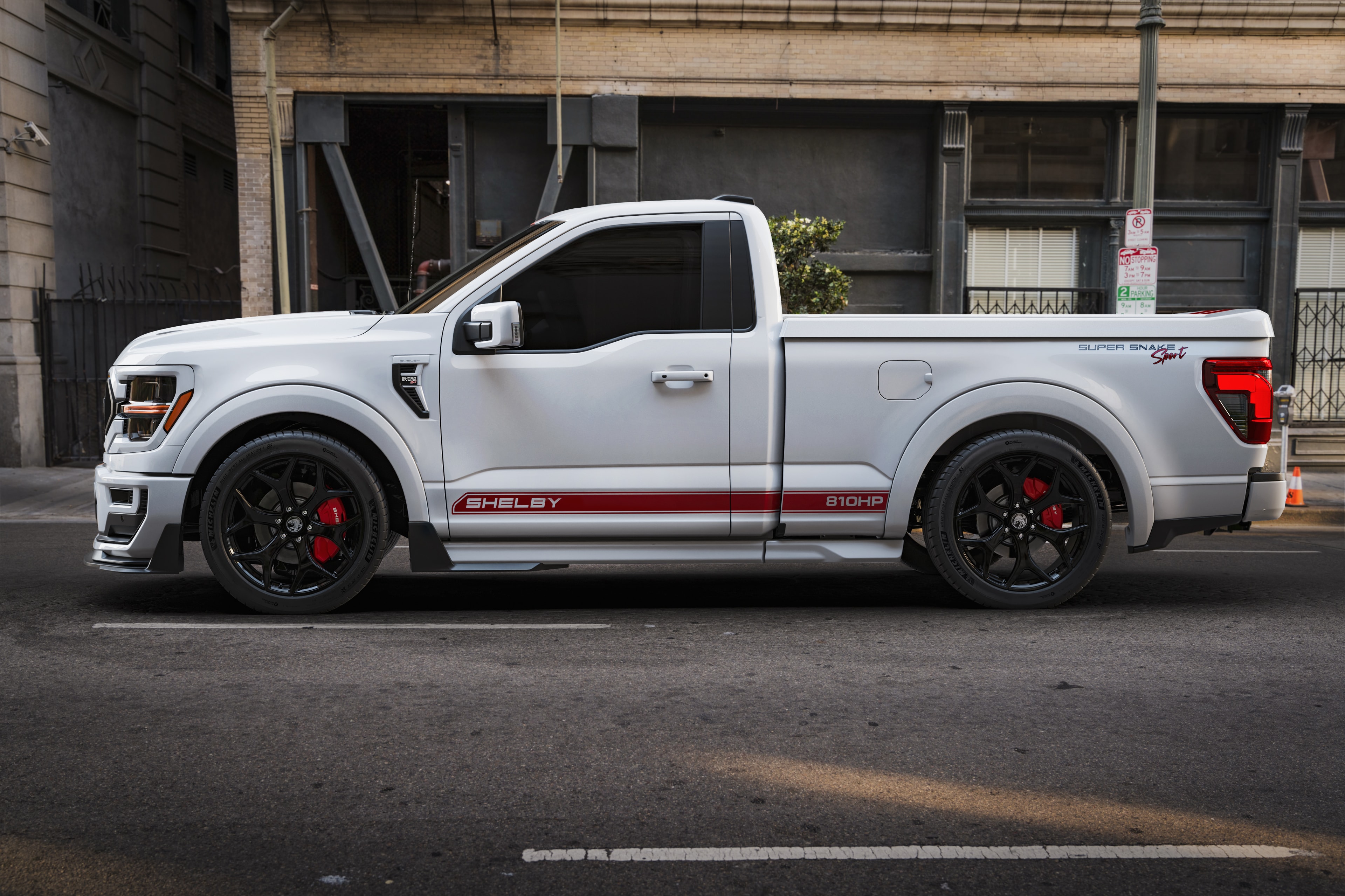 2026 Shelby F-150 Super Snake Sport white red stripes side