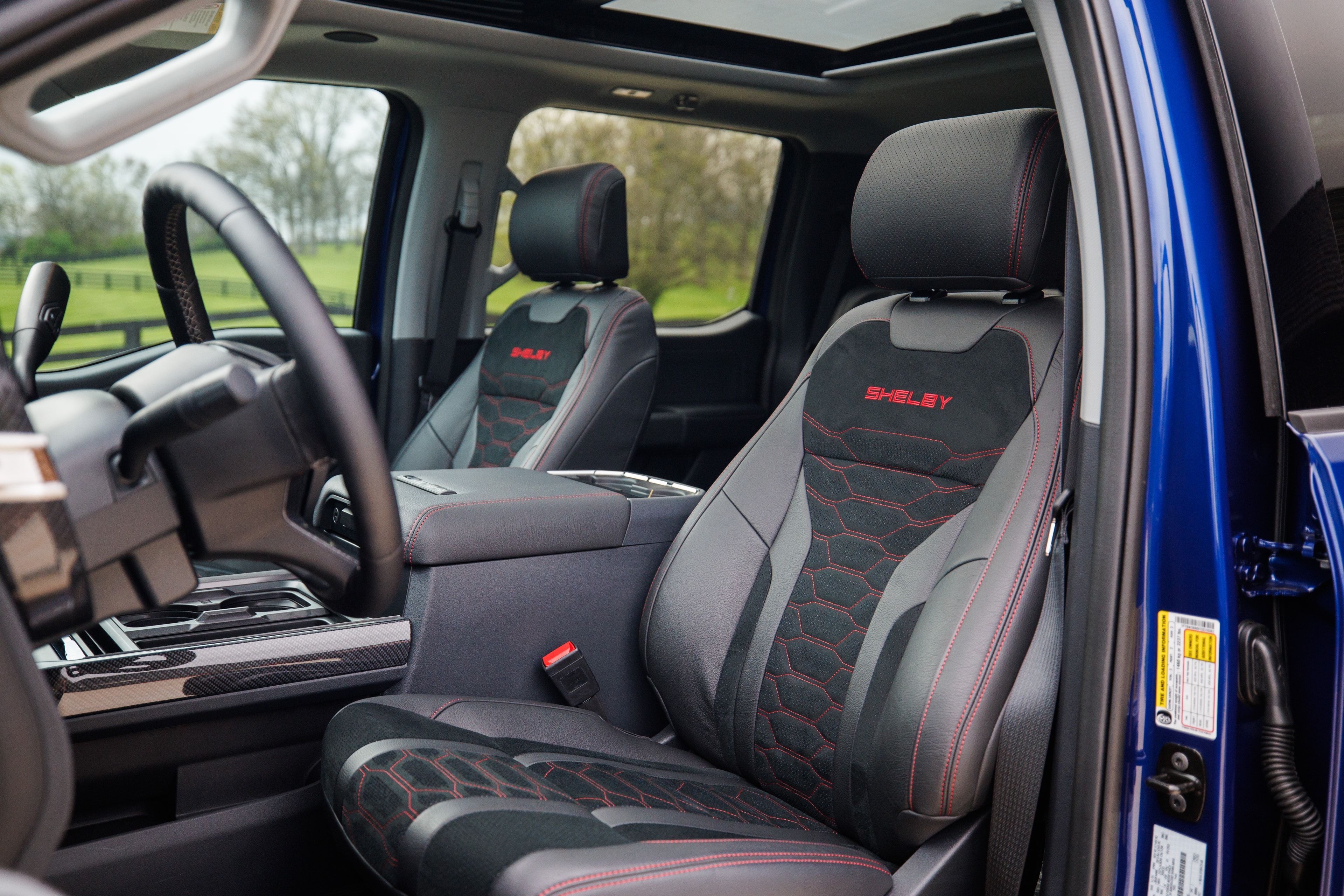2026 Shelby F-250 Super Baja interior — premium leather and carbon fibre
